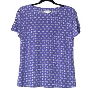 Liz Claiborne Top Womens Size PM Violet White S/S with Button Accents Blouse NWT